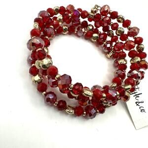 Style & Co Gold Tone Red Beaded Coil Bracelet NWT Bohemian Boho Casual $24.50
